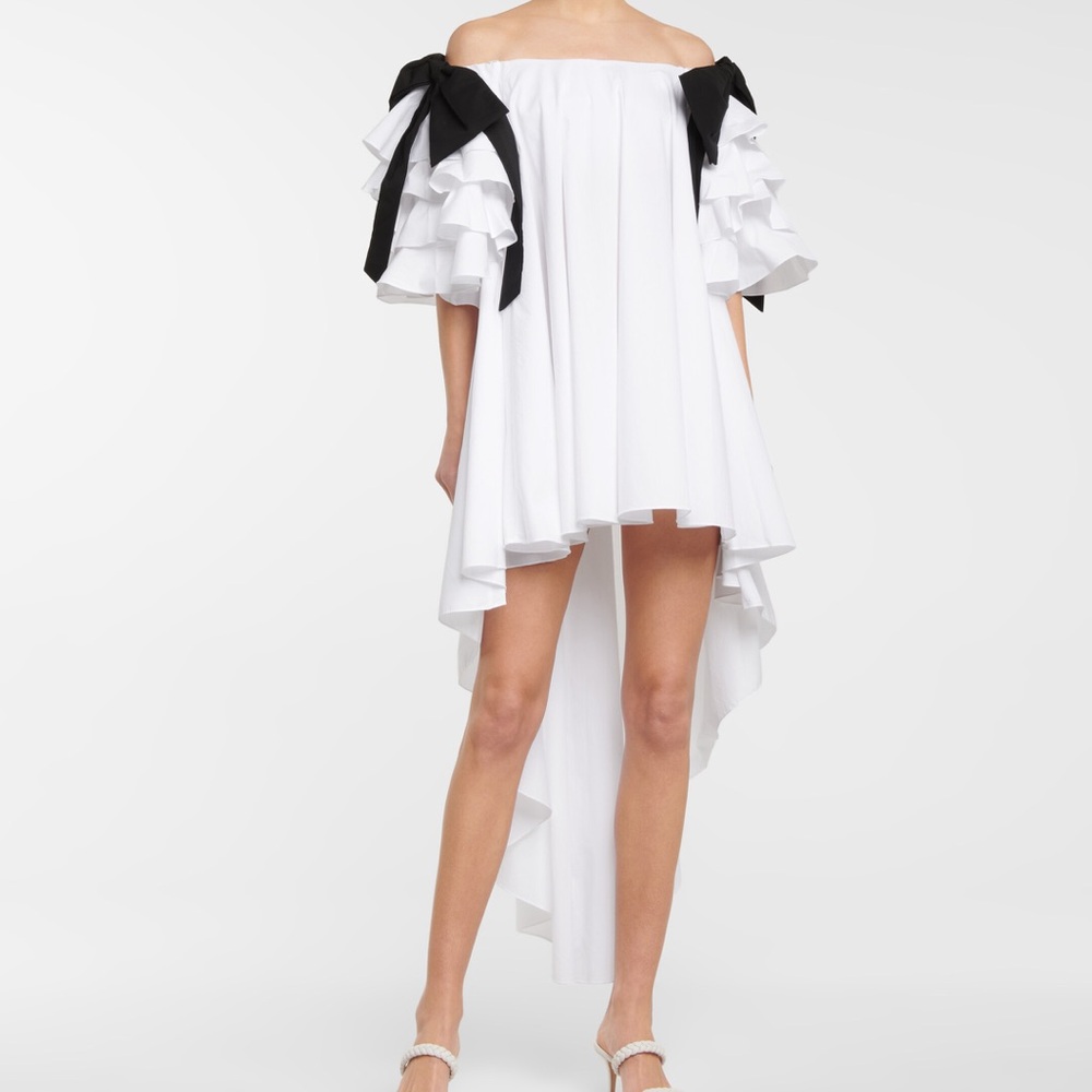 Caroline Constas White High-Low Dress with Black Bows